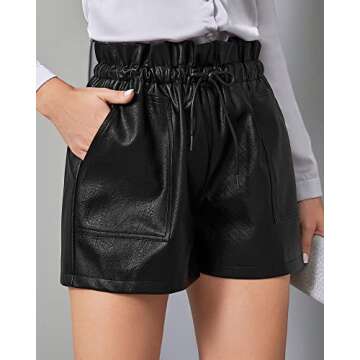 QIANXIZHAN Women's Leather Shorts, Faux High Waisted Wide Leg Sexy Shorts Black S