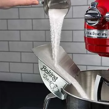 New Metro Design Pouring Chute Accessory, Fits Most Metal Stand Mixer Bowls, Baking is a Work of Heart