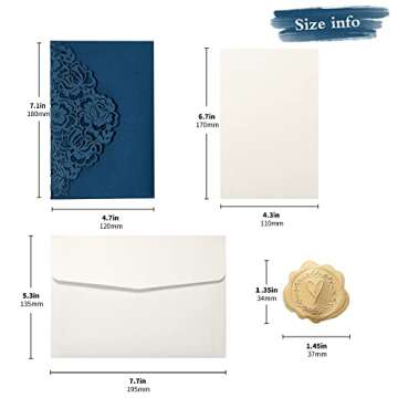 DORIS HOME 50pcs Laser Cut Wedding Invitations with Envelopes Blue, 4.7x7.1 Blank Invitation Cards for Wedding, Anniversary Invitations with Envelopes