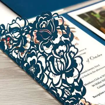 DORIS HOME 50pcs Laser Cut Wedding Invitations with Envelopes Blue, 4.7x7.1 Blank Invitation Cards for Wedding, Anniversary Invitations with Envelopes
