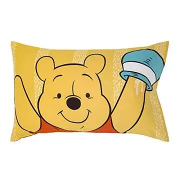 Disney Winnie The Pooh Funny Friends Aqua, Gold, Blue and Orange, Tigger, Eeyore and Piglet 4 Piece Toddler Bed Set - Comforter, Fitted Bottom Sheet, Flat Top Sheet, and Reversible Pillowcase