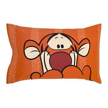 Disney Winnie The Pooh Funny Friends Aqua, Gold, Blue and Orange, Tigger, Eeyore and Piglet 4 Piece Toddler Bed Set - Comforter, Fitted Bottom Sheet, Flat Top Sheet, and Reversible Pillowcase