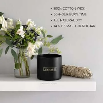 Benevolence LA 3 Wick Candle, Bergamot & Jasmine Large Scented Candle | Soy Candles | Gifts for Women and Men | Home Fragrance | Aromatherapy | Bathroom Freshener | 14.5 Oz, 45 Hour Burn