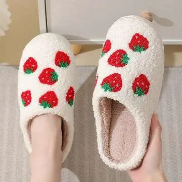 QSKPC Women's Men's Heart Heart Slippers Strawberry Cherry Mushroom Slippers Evil Eye Slippers Carto...