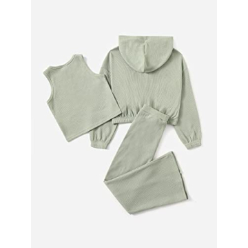 Floerns Girls 3 Piece Hoodie & Flare Pants Set Green 10Y