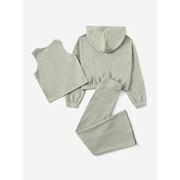 Floerns Girls 3 Piece Hoodie & Flare Pants Set Green 10Y