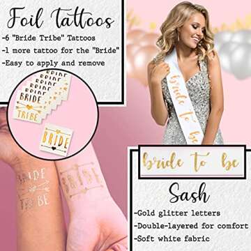 Bachelorette Party Decorations kit - Bride To Be Decorations - Bridal Shower Decor & Bachelorette Party Supply- Bride to Be Sash, Rose Gold Balloons, Bridal Party Tattoos Bachelorette Party Supply Kit