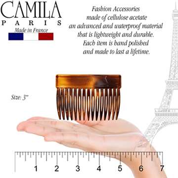Camila Paris CP2942 French Hair Side Comb, Small Tortoise Shell, French Twist Hair Combs Decorative,...