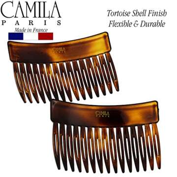 Camila Paris CP2942 French Hair Side Comb, Small Tortoise Shell, French Twist Hair Combs Decorative, Strong Hold Hair Clips for Women Bun Chignon Up-Do Styling Girls Hair Accessories, Made in France