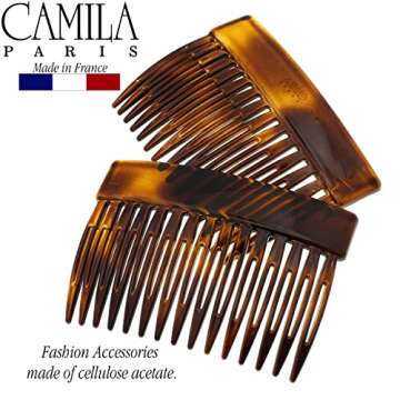 Camila Paris CP2942 French Hair Side Comb, Small Tortoise Shell, French Twist Hair Combs Decorative, Strong Hold Hair Clips for Women Bun Chignon Up-Do Styling Girls Hair Accessories, Made in France