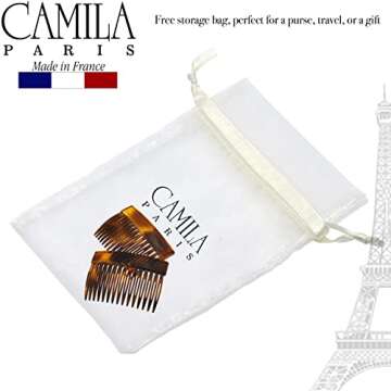 Camila Paris CP2942 French Hair Side Comb, Small Tortoise Shell, French Twist Hair Combs Decorative, Strong Hold Hair Clips for Women Bun Chignon Up-Do Styling Girls Hair Accessories, Made in France