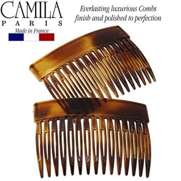 Camila Paris CP2942 French Hair Side Comb, Small Tortoise Shell, French Twist Hair Combs Decorative, Strong Hold Hair Clips for Women Bun Chignon Up-Do Styling Girls Hair Accessories, Made in France