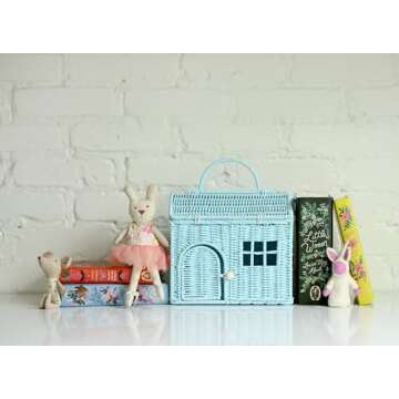 Rool Rattan House Shaped Basket Wicker Small Dollhouse Gift for Girls, Boho Toys, Mouse in a Box Hou...