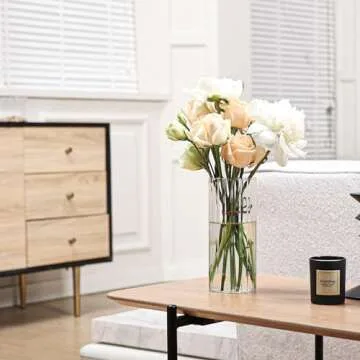 ComSaf Glass Cylinder Vases, Bud Vase for Centerpieces, 8 Inch Tall Ribbed Vase Hurricane Floating Candle Holder, Decorative Flower Vases for Wedding Reception, Home Decor, Housewarming Gift (Clear)