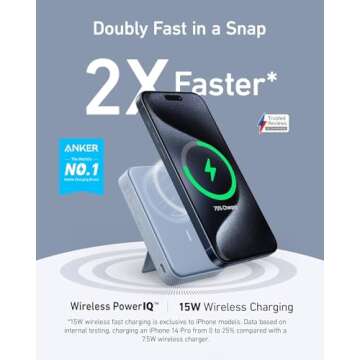 Anker MagGo Power Bank, Qi2 Certified 15W Fast MagSafe Compatible Mobile Charger, 10,000mAh Battery,...