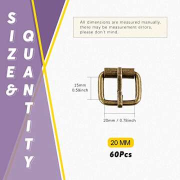 Swpeet 60Pcs Heavy Duty 1/2 Inch - 13mm Bronze Multi-Purpose Metal Roller Buckles Metal Rings for Be...