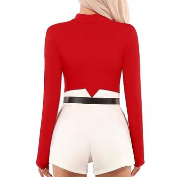 MANGOPOP Long Sleeve Body Suit Mock Turtle Neck Fleece lined Zip Up Bodysuit for Women Ribbed Deep V Sexy Bodysuit Shirts