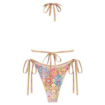 ZAFUL Cheeky Brazilian Bikini Sets Sexy Triangle Floral Swim Suits for Women 2025 Two Piece Halter S...