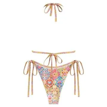 ZAFUL Cheeky Brazilian Bikini Sets Sexy Triangle Floral Swim Suits for Women 2025 Two Piece Halter S...