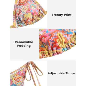 ZAFUL Cheeky Brazilian Bikini Sets Sexy Triangle Floral Swim Suits for Women 2025 Two Piece Halter Swimsuits Trendy String Bathing Suits for Teens L