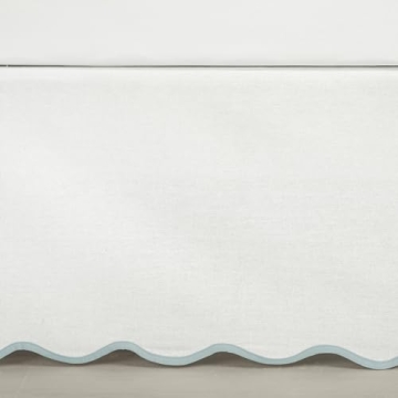 Lush Decor Coastal Chic Scallop Edge Linen Textured Bed Skirt Blue/White Single Queen - Soft Elegant...