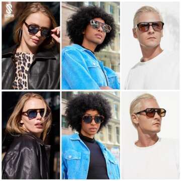 SOJOS Retro Aviator Polarized Sunglasses - Trendy Rectangle Eyewear for All