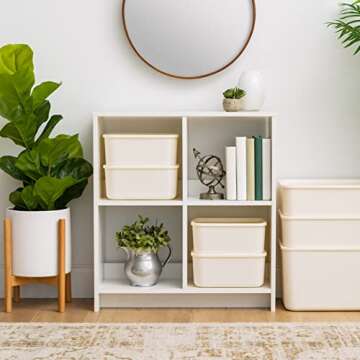 IRIS USA Plastic Basket Bin & Lid, Small, 4-Pack, Stackable Lidded Storage Organizer Bins for-Kitchen-Bathroom and Bedroom, Off White