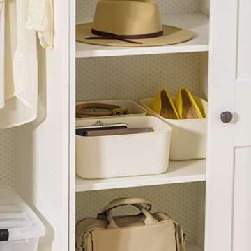 IRIS USA Plastic Basket Bin & Lid, Small, 4-Pack, Stackable Lidded Storage Organizer Bins for-Kitchen-Bathroom and Bedroom, Off White