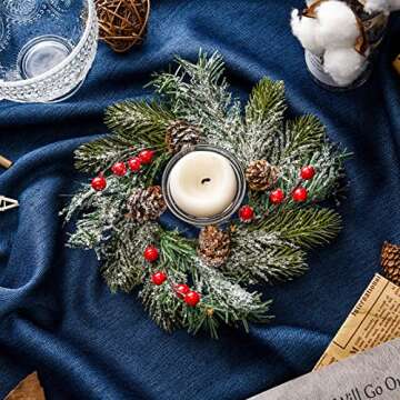 Jexine 4 Pieces Christmas Candle Rings Wreaths - Mini Table Centerpieces & Hanging Garlands