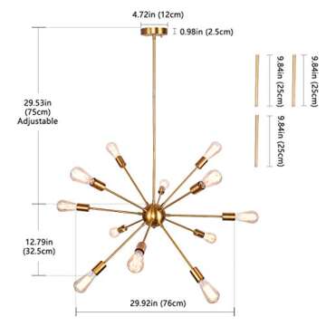 Merbotin 12 Lights Brass Sputnik Chandeliers, Mid Century Sputnik Light Fixture Modern Brass Dining ...