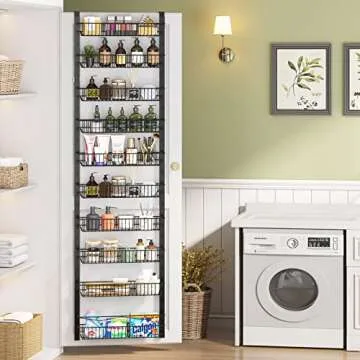 1Easylife 10-Tier Adjustable Over-the-Door Pantry Organizer, Black Metal, Space Saving, Hanging Shelf, Kitchen & Bathroom Storage Rack