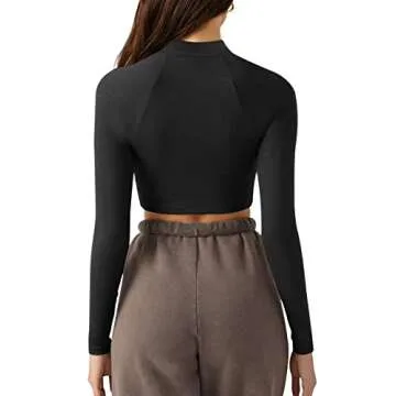 LASLULU Womens Cropped Long Sleeve Athletic Running Shirts Crop Tops Zipper Slim Fit Workout Yoga Sports Tops Pullover Outwear(Black Small)