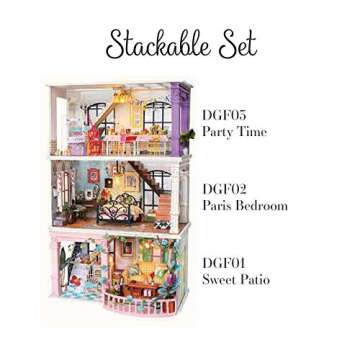 Hands Craft DIY Miniature Dollhouse Kit – Paris Midnight Stackable 3D Model Wooden Furniture Tiny House Building with LED Lights Wood Pre Cut Pieces 1:24 Scale Puzzle for Teens and Adults