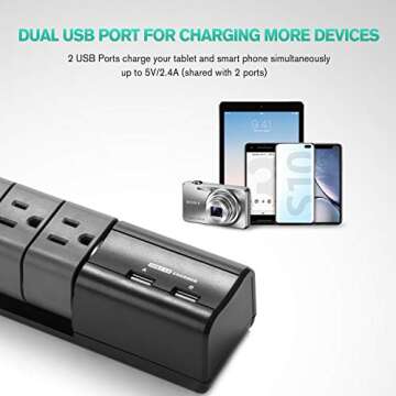 Nekteck Flat Plug Surge Protector, Surge Protector Power Strip with 2 USB Port and 6 Rotating-Outlet, 590 Joule,15A 1800W 6ft Extension Cord, Wall-mountable Surge Protector for Home Office Hotel