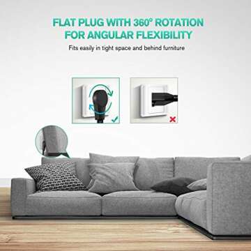 Nekteck Flat Plug Surge Protector, Surge Protector Power Strip with 2 USB Port and 6 Rotating-Outlet, 590 Joule,15A 1800W 6ft Extension Cord, Wall-mountable Surge Protector for Home Office Hotel