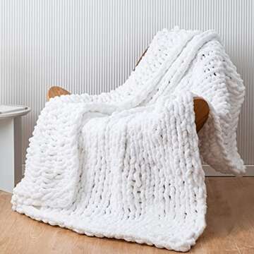 Chunky Knit Throw Blanket Soft Cozy Chenille Casual Handwoven Blanket for Bed Sofa Chair Home Decor ...