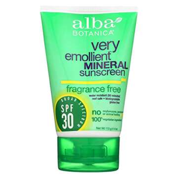 Alba Botanica Sensitive Mineral Sunscreen Fragrance Free, SPF 30 - 4 oz Tube for Gentle Skin Protect...