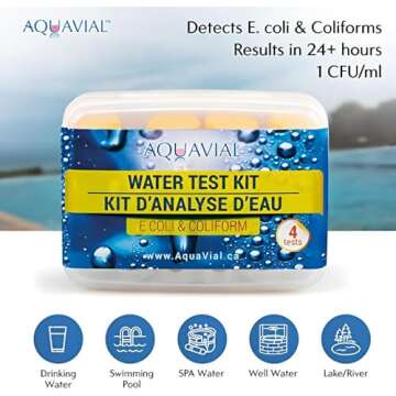 AquaVial Water Testing Kit 4 Pack E Coli and Coliform Water Test Kit for Drinking Water Pool Pond La...
