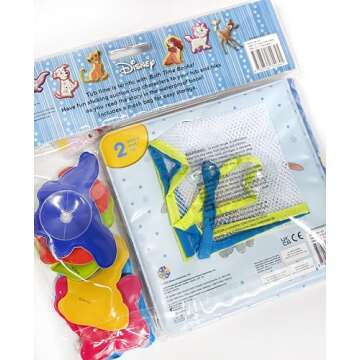 Disney Animals Bath Time Books - Activity Books for kids, Bath book, 6 Padded suction cups, 1 Mesh b...