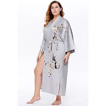 BABEYOND Plus Size Long Kimono Robe Floral Satin Robes Silky Kimono Cover Up Loose Cardigan Top Bach...
