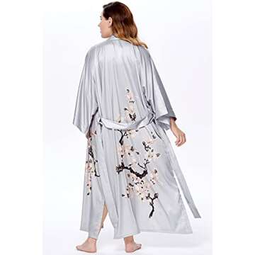 BABEYOND Plus Size Long Kimono Robe Floral Satin Robes Silky Kimono Cover Up Loose Cardigan Top Bachelorette Party Robe