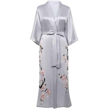 BABEYOND Plus Size Long Kimono Robe Floral Satin Robes Silky Kimono Cover Up Loose Cardigan Top Bachelorette Party Robe