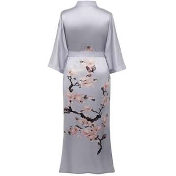 BABEYOND Plus Size Long Kimono Robe Floral Satin Robes Silky Kimono Cover Up Loose Cardigan Top Bachelorette Party Robe
