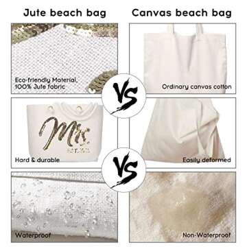 ELEGANTPARK Future Mrs. EST. 2021 Large Bride Tote Bag Personalized Wedding Bachelorette Bridal Shower Gifts Shoulder Bag Gold Sequin with Interior Pocket Jute