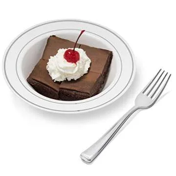 Elegant Silver Rimmed White Bowls - 50 Count for Events