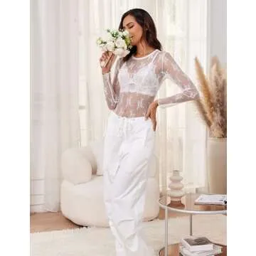 Buy AKEWEI Sheer Lace Party Club Tops for Women