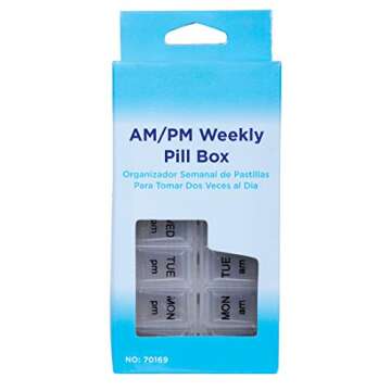 Apex Twice-A-Day Economy Weekly Pill Organizer, Weekly Pill Organizer, 2 Times a Day, Easy-Open, See-Through Lids, Organize Medication or Vitamins by AM, PM or Morning and Bedtime, Clear