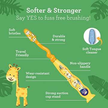 GuruNanda Kids Toothbrush with Suction Cup & Fun Animal Designs - Soft Bristles for Healthy Gums- No...