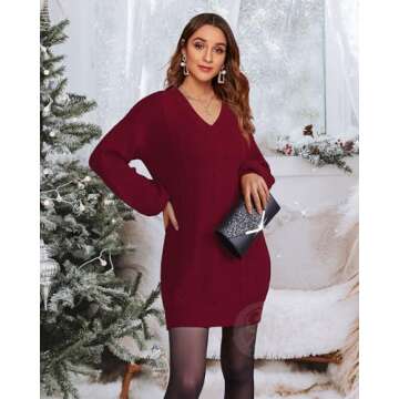 VAFOLY 2024 Fall Dresses for Women Date Night Outfit for Women V Neck Long Sleeve Knit Ribbed Casual...