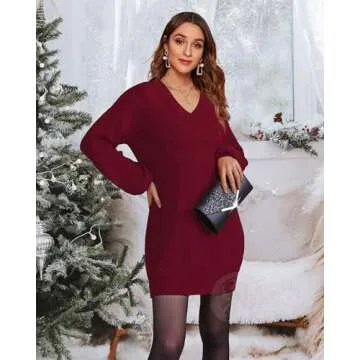 VAFOLY 2024 Fall Dresses for Women Date Night Outfit for Women V Neck Long Sleeve Knit Ribbed Casual...